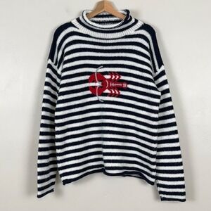 Women Fisherman Lobster Roll Neck Coastal Preppy Heritage Nautical Sweater Sz M